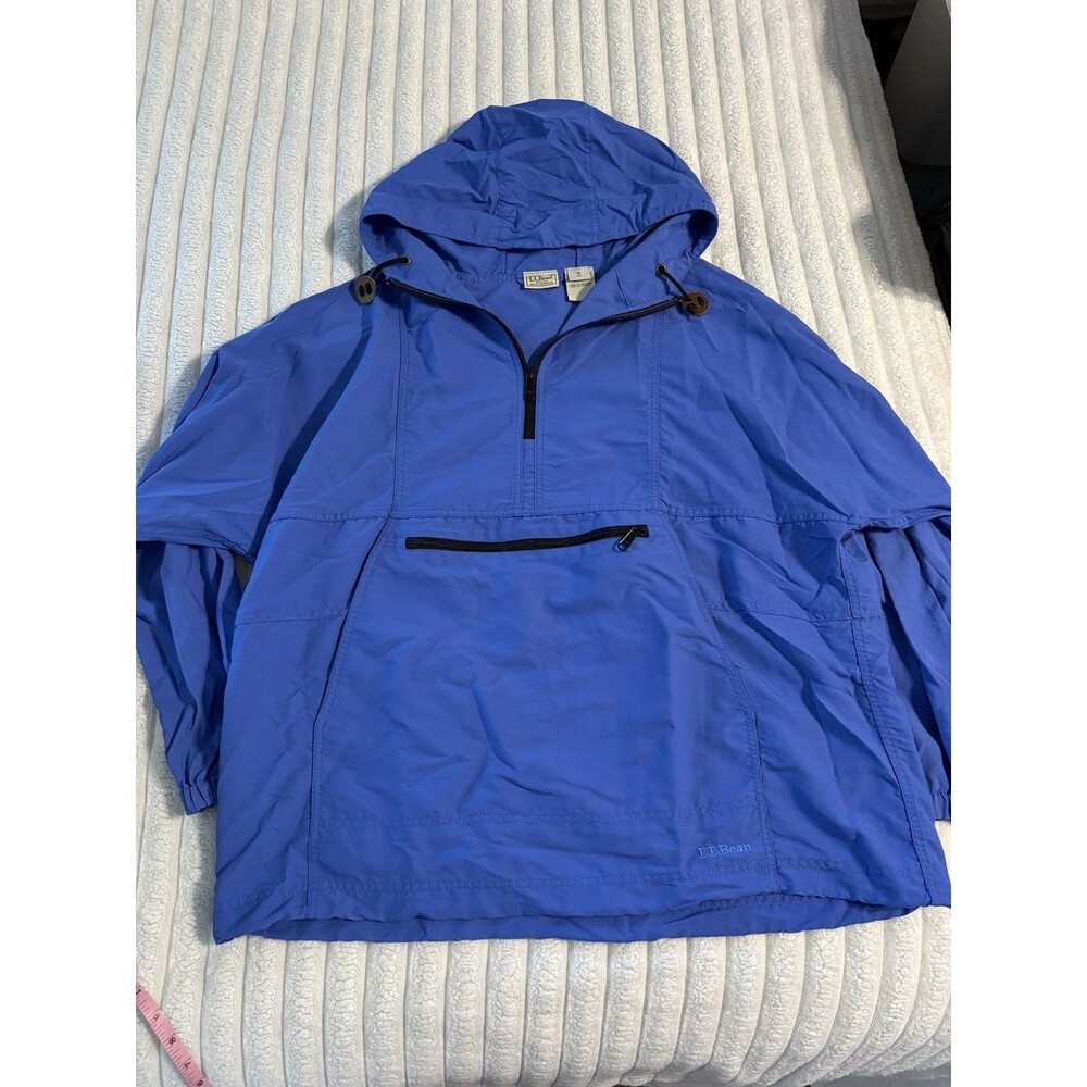 Vintage 90s LL Bean Jacket Mens XL Blue Pullover Anorak Hooded Stowaway Hiking